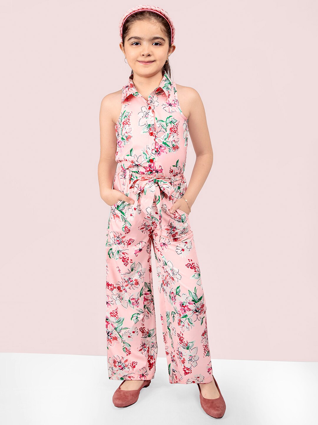 

Naughty Ninos Girls Floral Printed Top With Palazzos, Pink