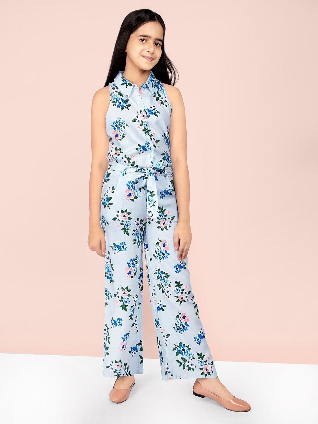 

Naughty Ninos Girls Floral Printed Top With Palazzos, Blue