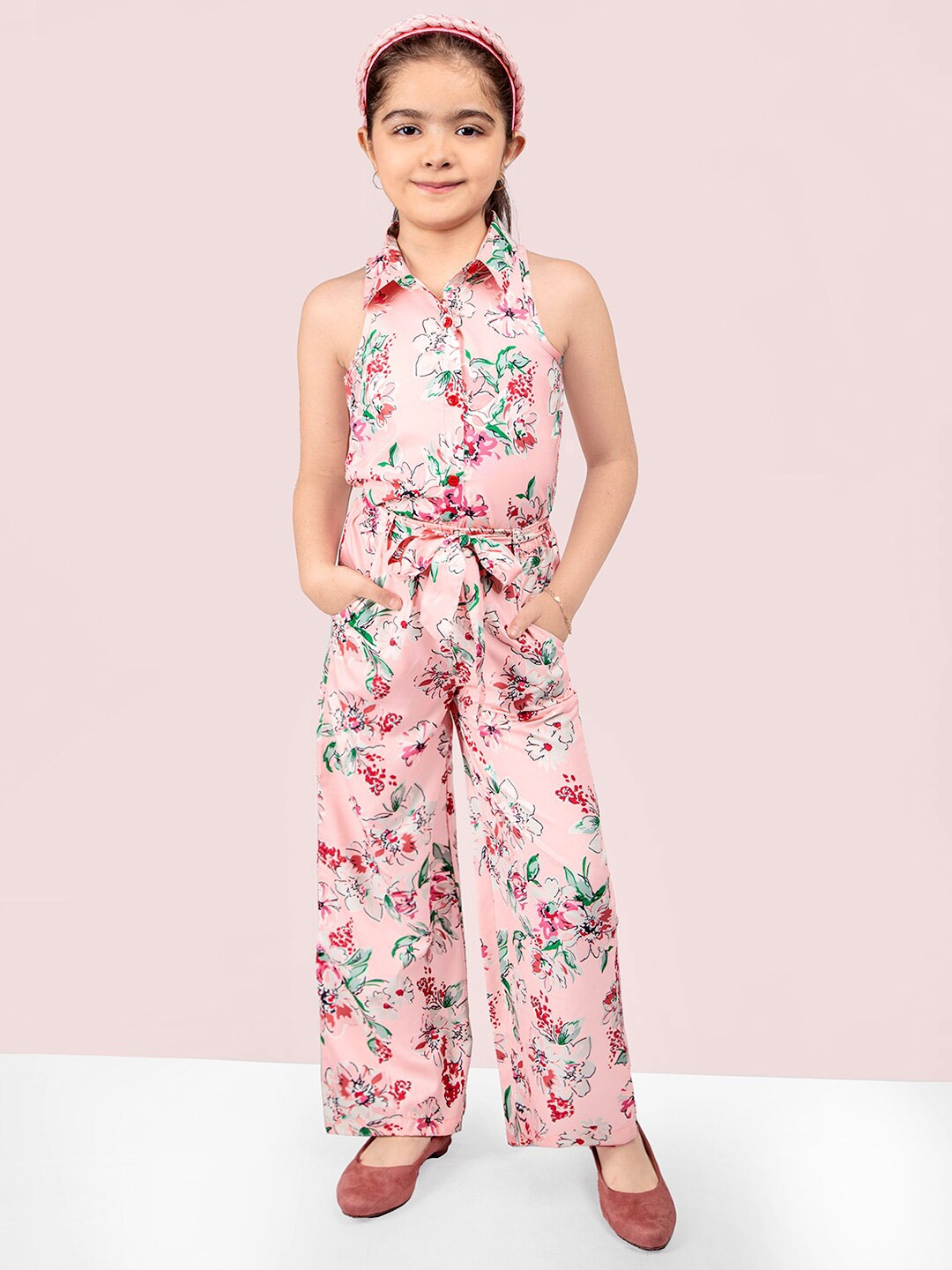 

Naughty Ninos Girls Floral Printed Top with Palazzos, Pink