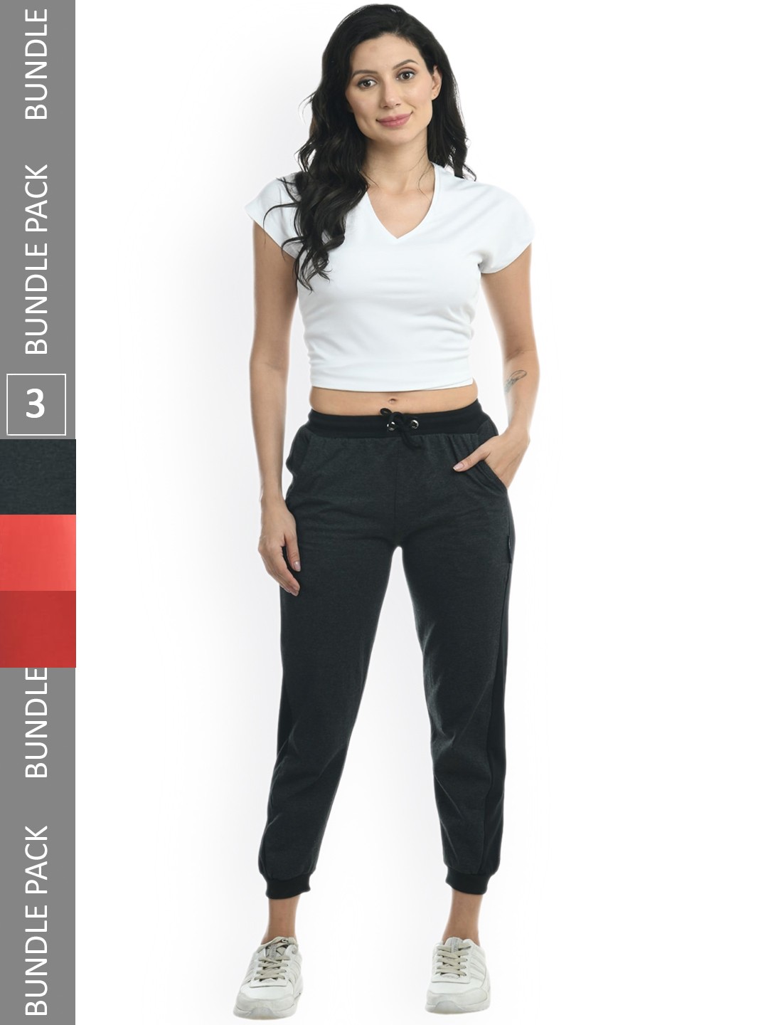 

IndiWeaves Women Pack Of 3 Pure Cotton Joggers, Red