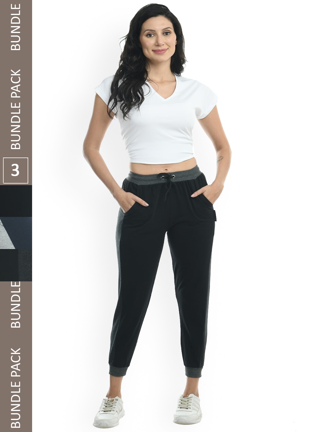 

IndiWeaves Women Pack Of 3 Pure Cotton Joggers, Grey melange