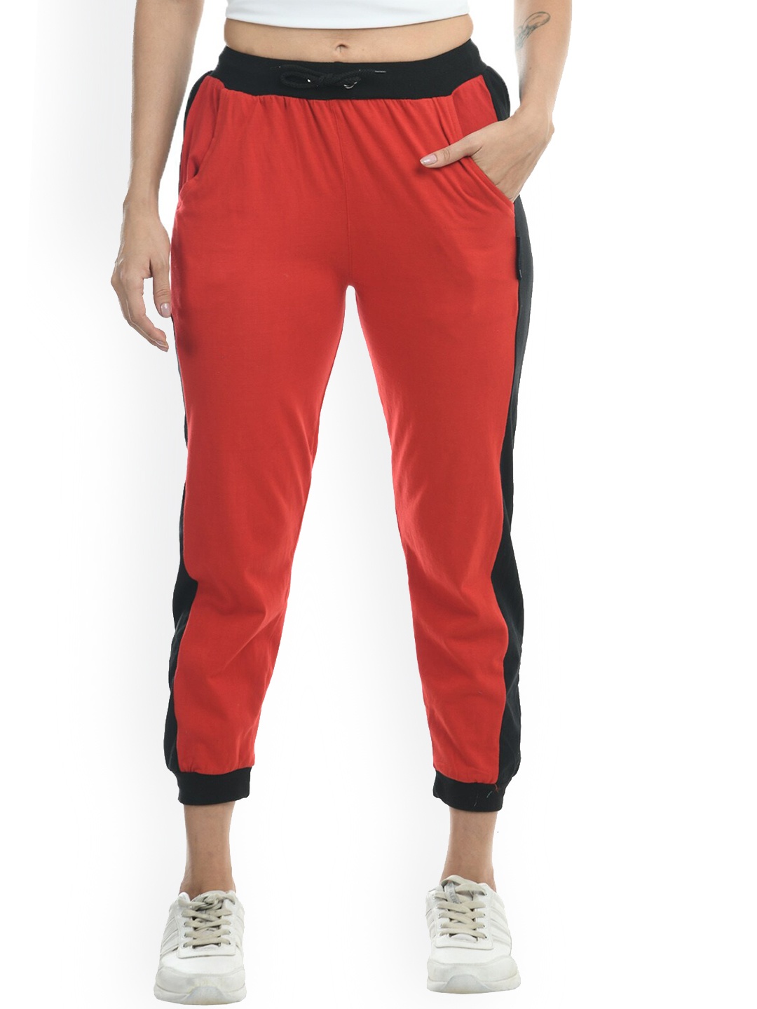 

IndiWeaves Women Pure Cotton Joggers, Red