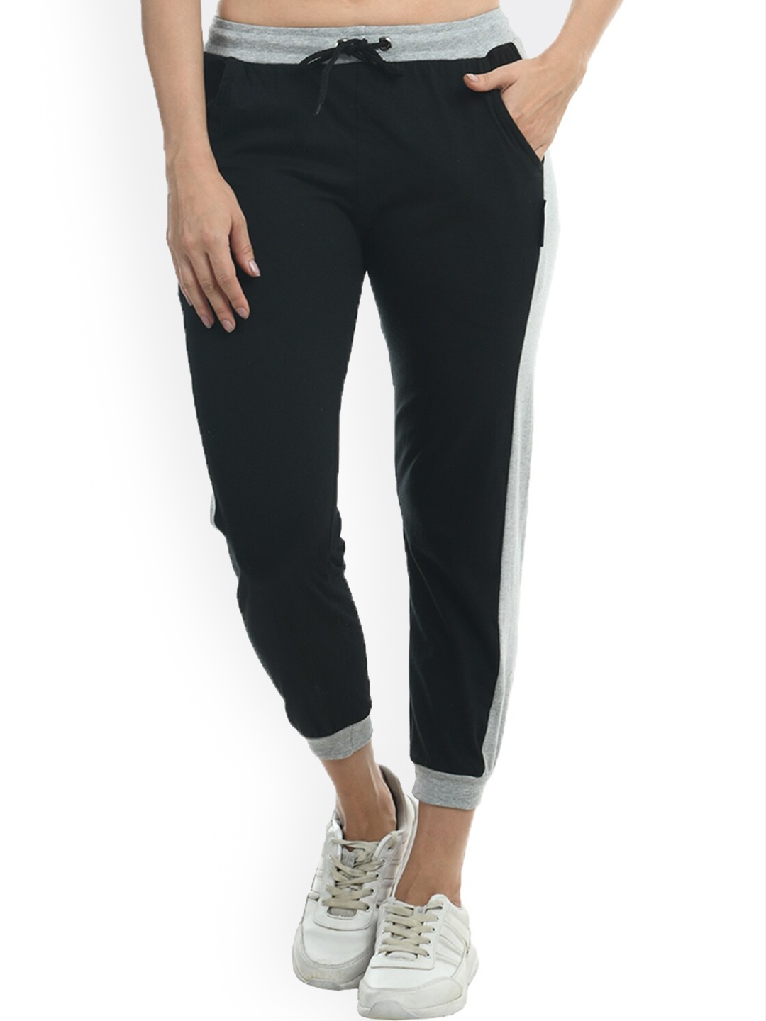

IndiWeaves Women Colorblocked Pure Cotton Joggers, Black