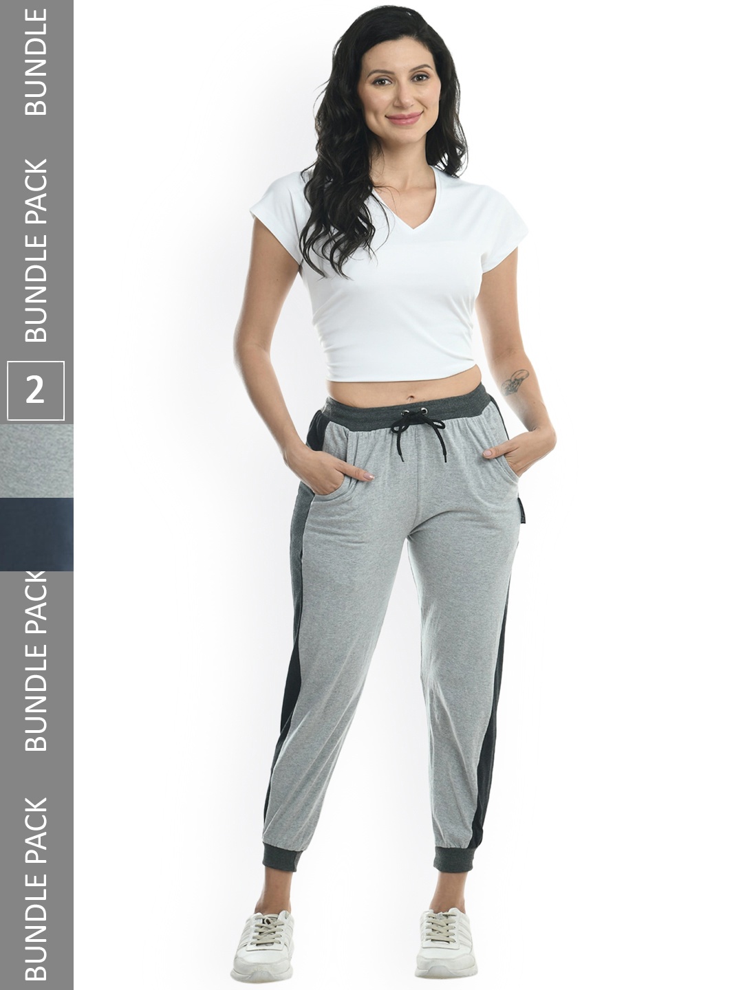 

IndiWeaves Women Pack Of 2 Pure Cotton Joggers, Grey