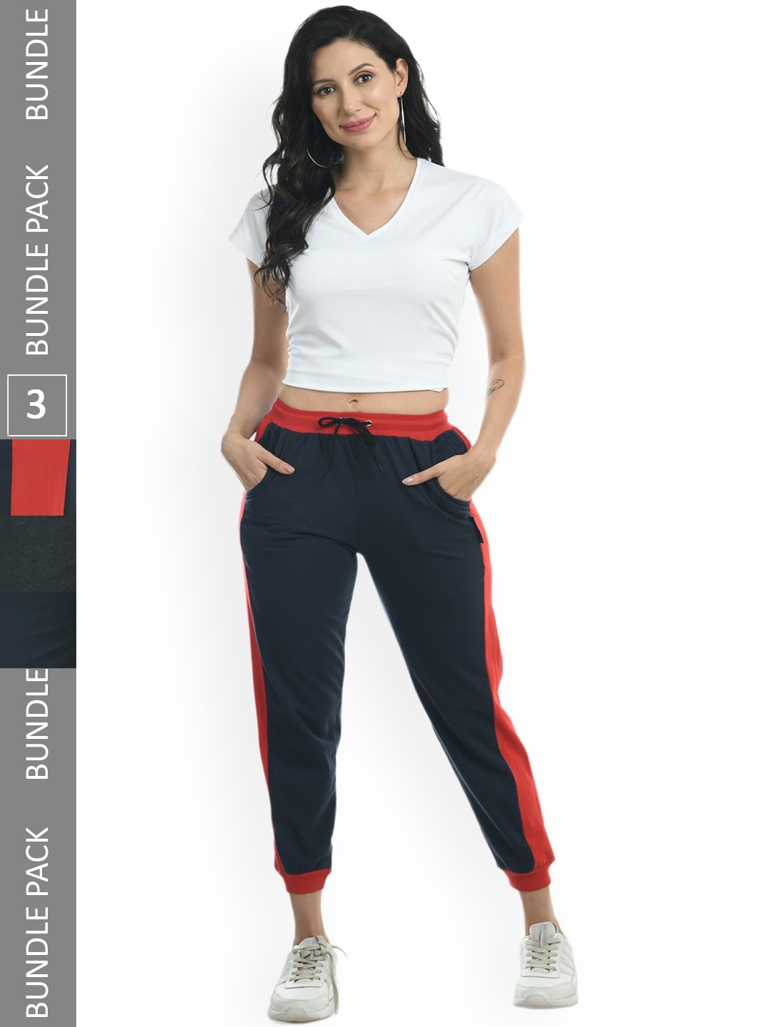 

IndiWeaves Women Pack Of 3 Pure Cotton Joggers, Navy blue