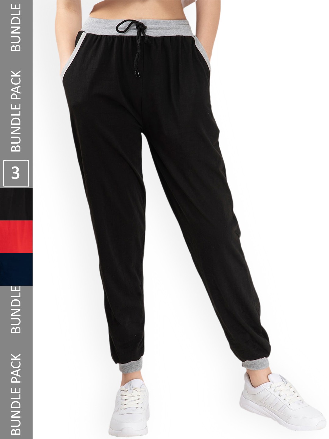 

IndiWeaves Women Pack Of 3 Pure Cotton Joggers, Black