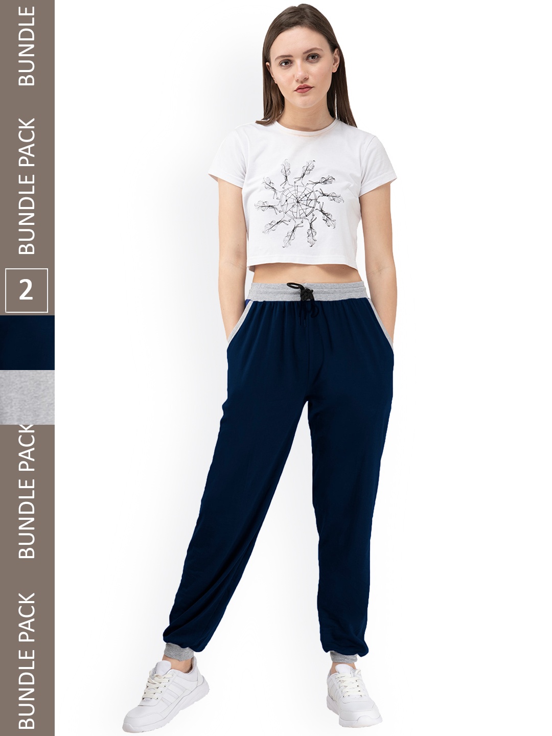 

IndiWeaves Women Pack Of 2 Pure Cotton Joggers, Blue