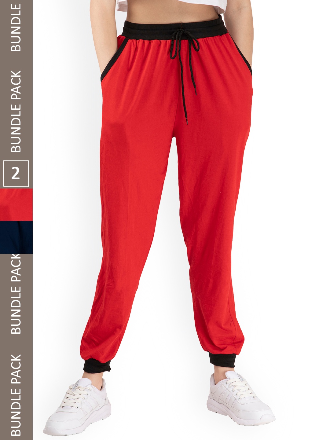 

IndiWeaves Women Pack Of 2 Pure Cotton Joggers, Red