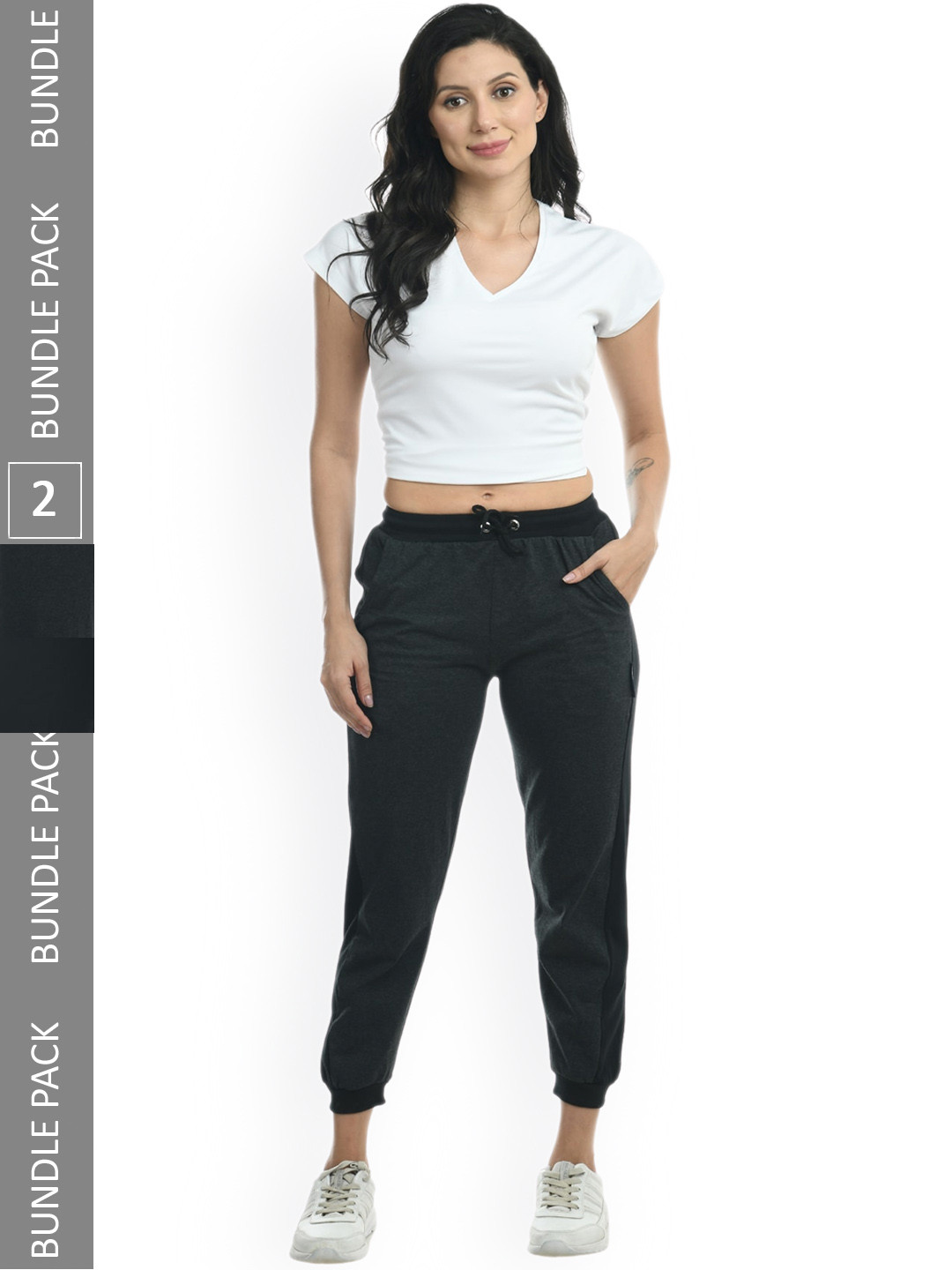 

IndiWeaves Women Pack Of 2 Pure Cotton Joggers, Grey melange