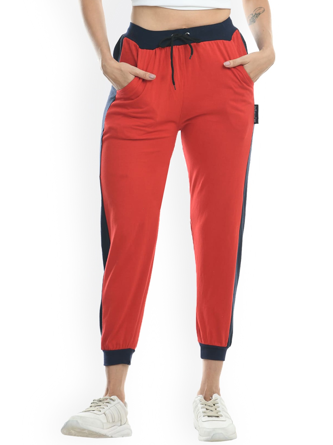 

IndiWeaves Women Side Panel Detail Pure Cotton Jogger, Red