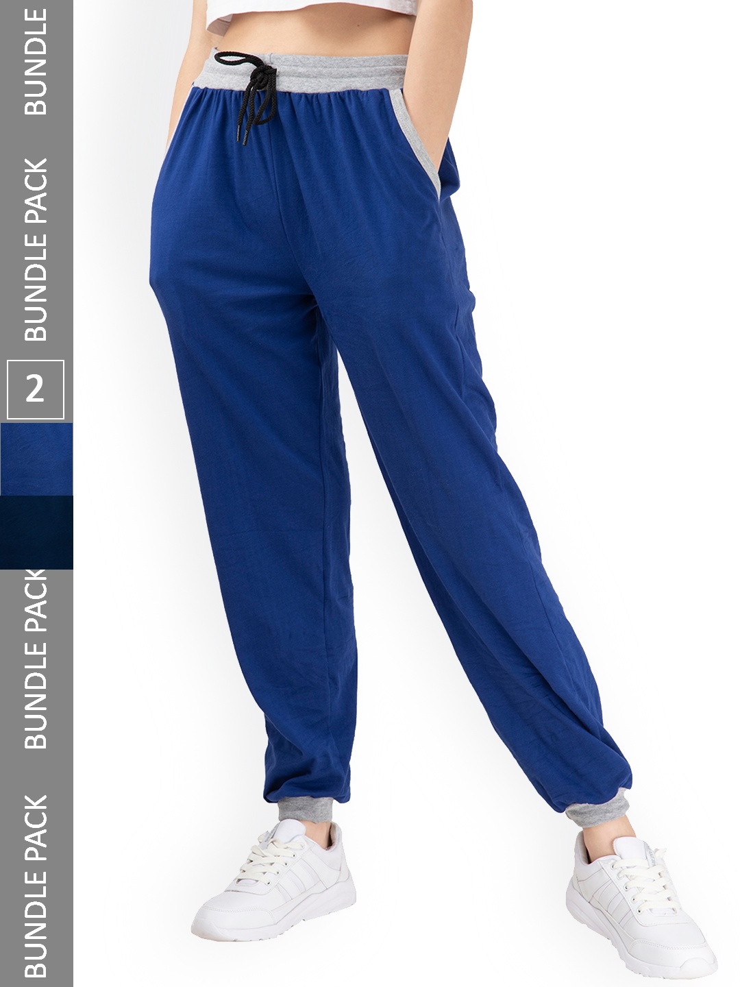 

IndiWeaves Women Pack Of 2 Pure Cotton Joggers, Navy blue