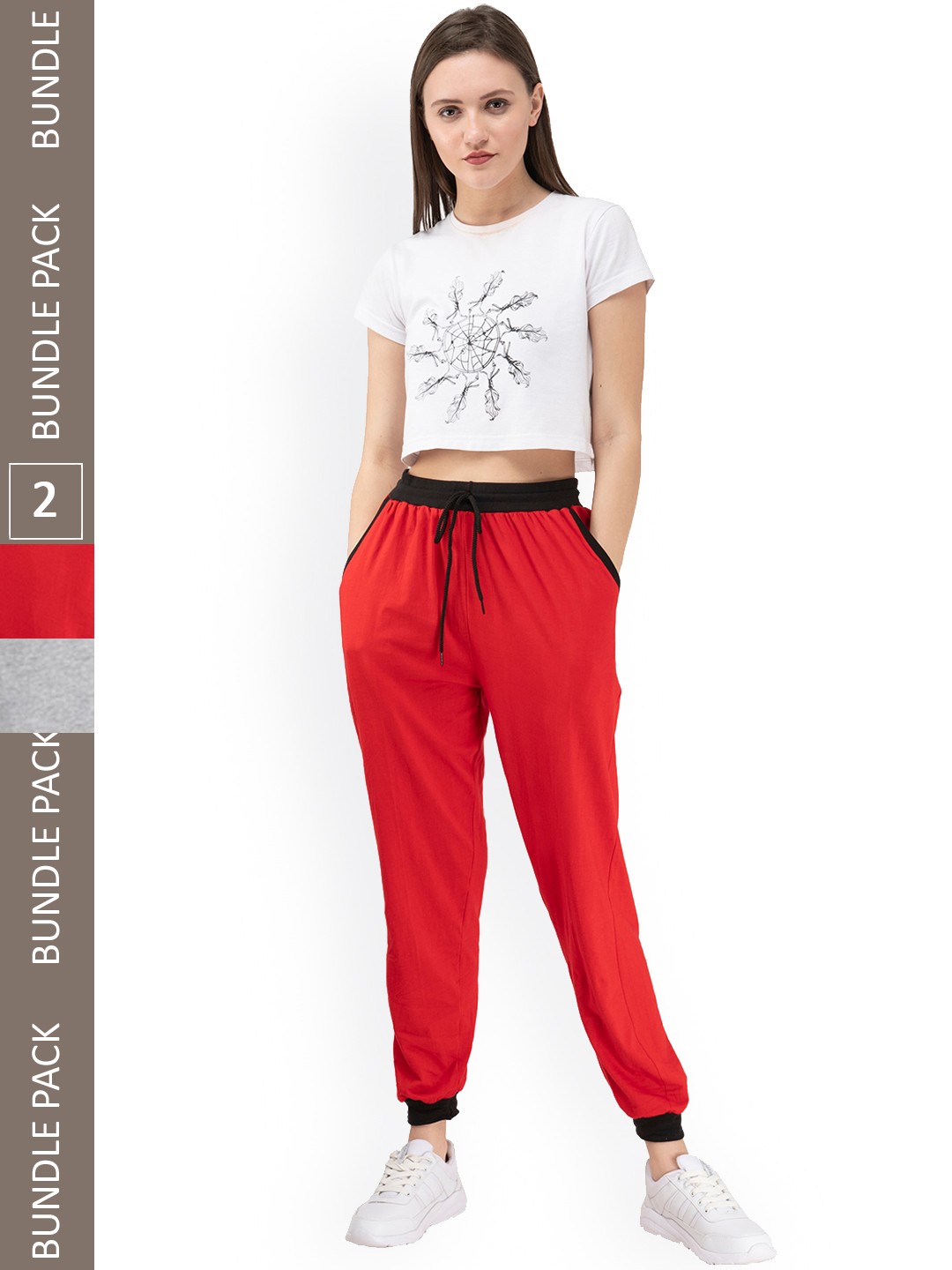

IndiWeaves Women Pack Of 2 Pure Cotton Joggers, Red