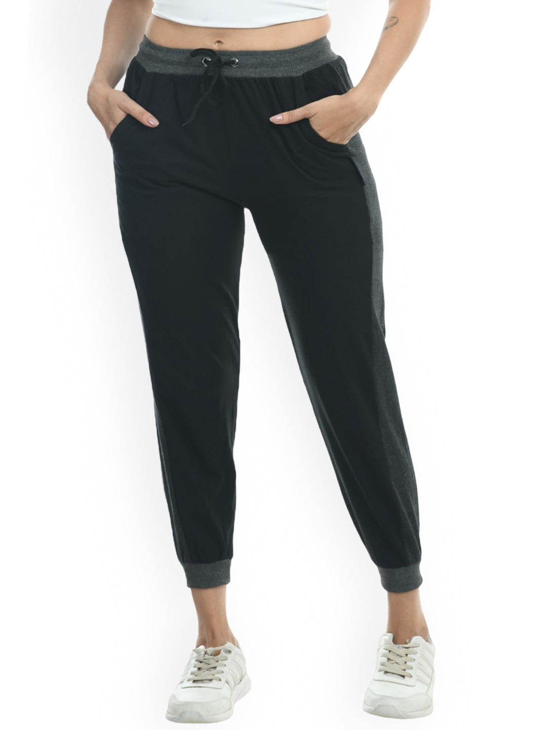 

IndiWeaves Women Side Panel Details Pure Cotton Joggers, Charcoal