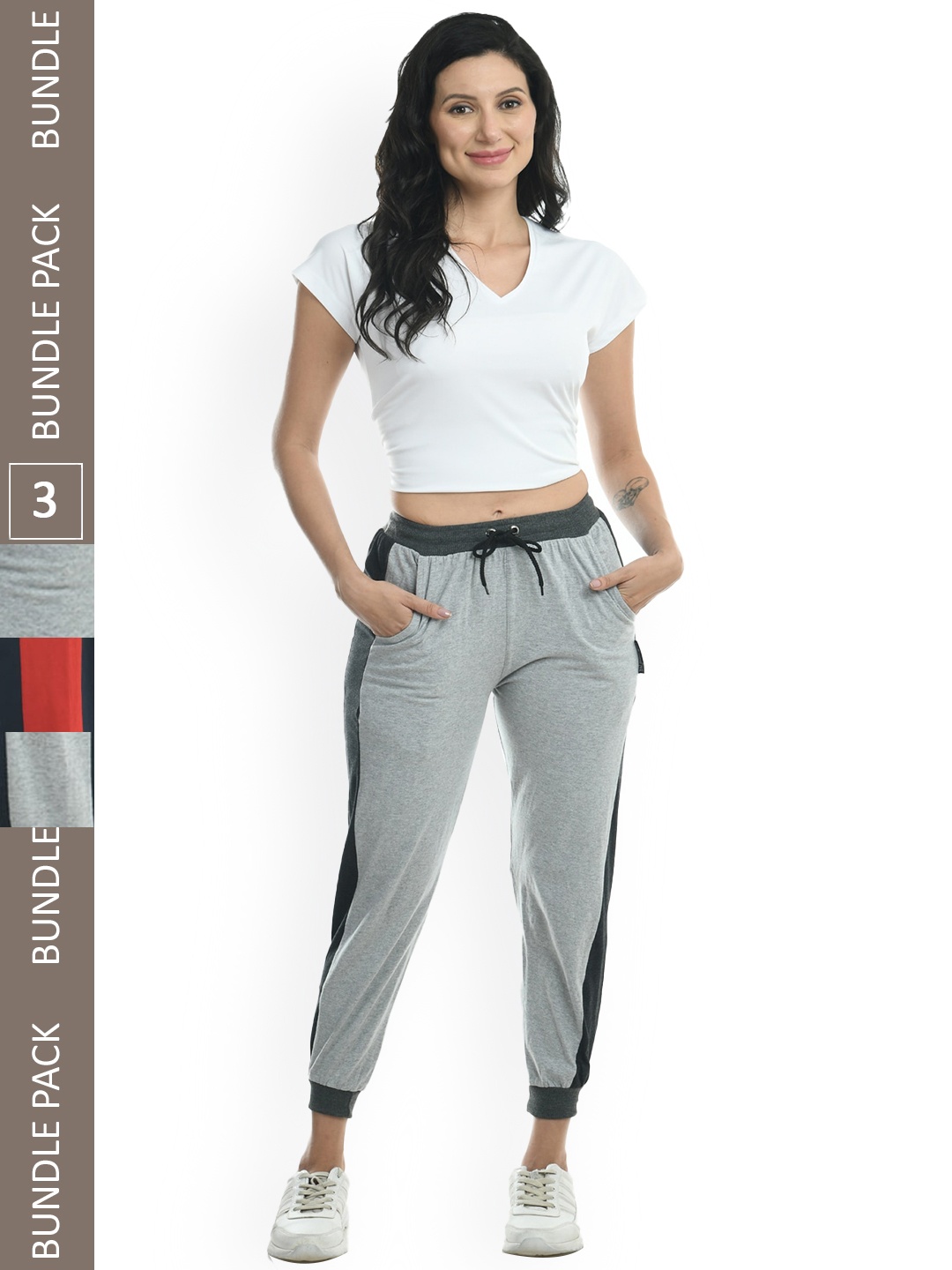 

IndiWeaves Women Pack Of 3 Pure Cotton Joggers, Navy blue