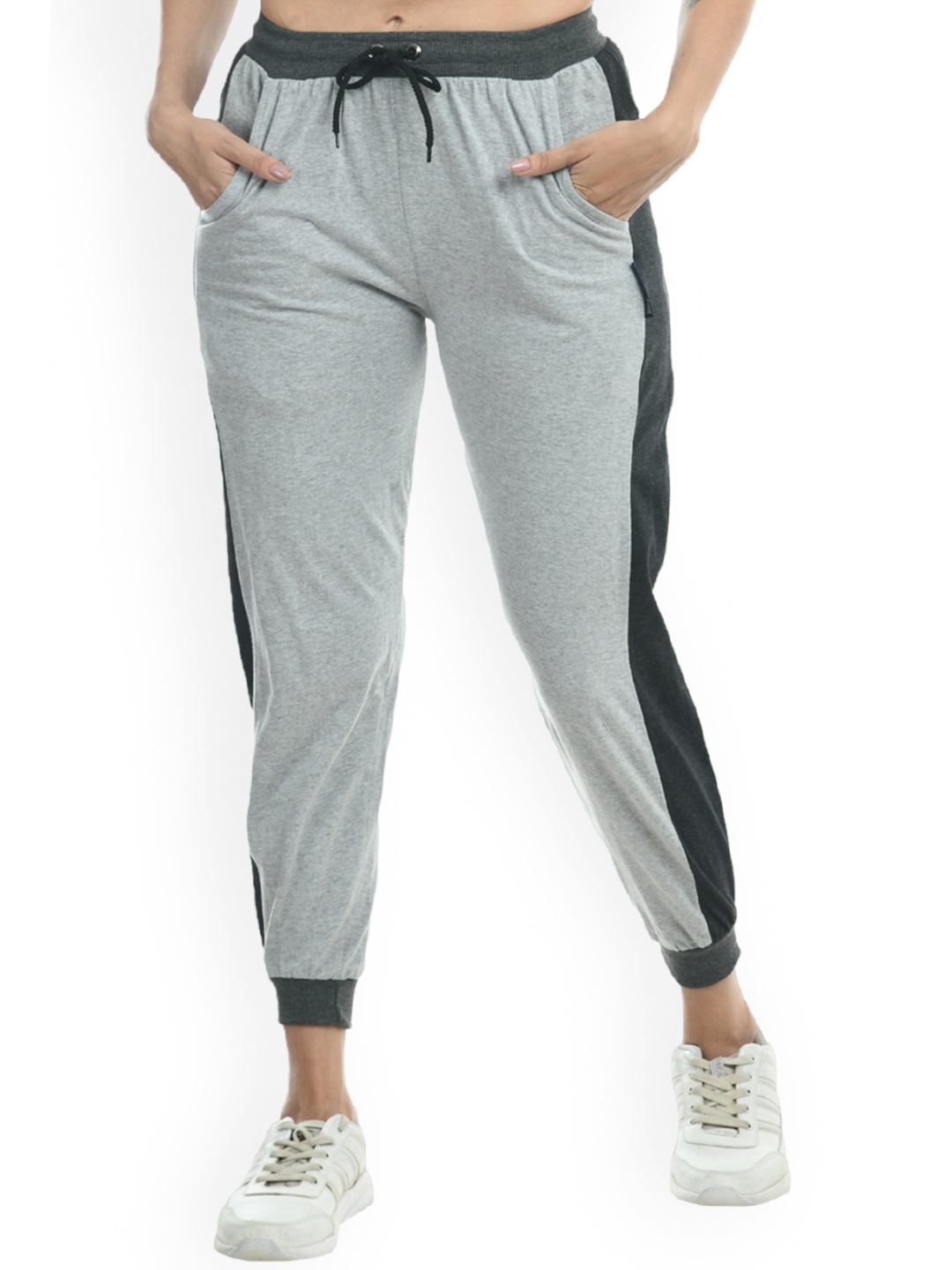 

IndiWeaves Women Pure Cotton Joggers, Grey melange