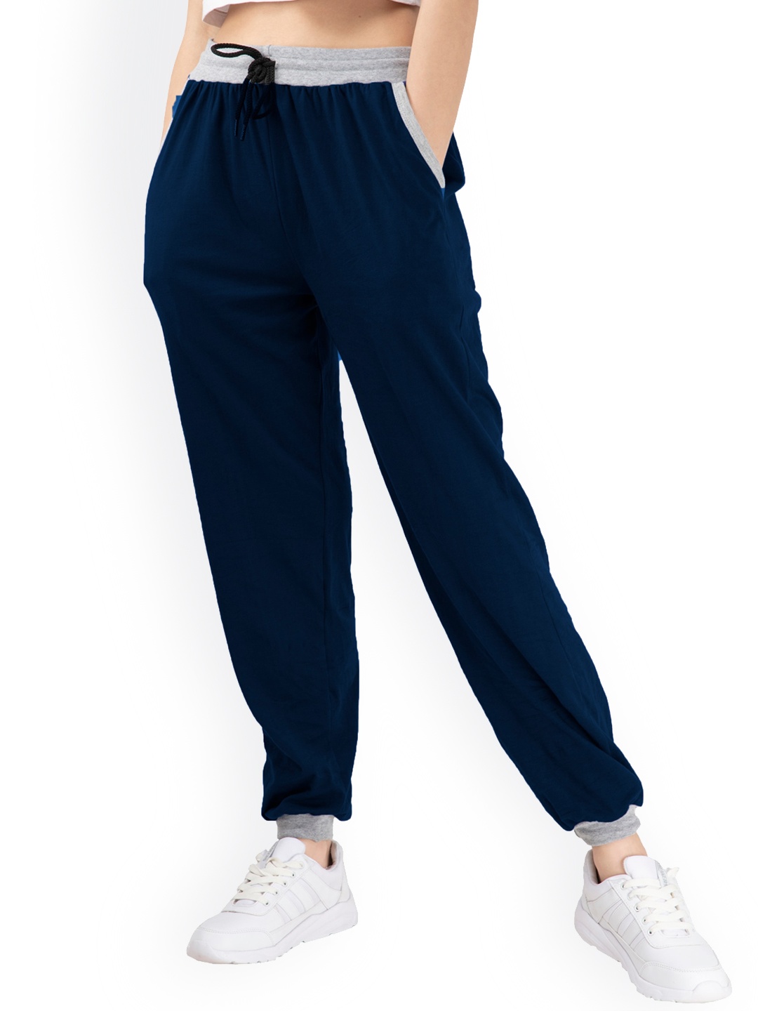

IndiWeaves Women Pure Cotton Joggers, Navy blue
