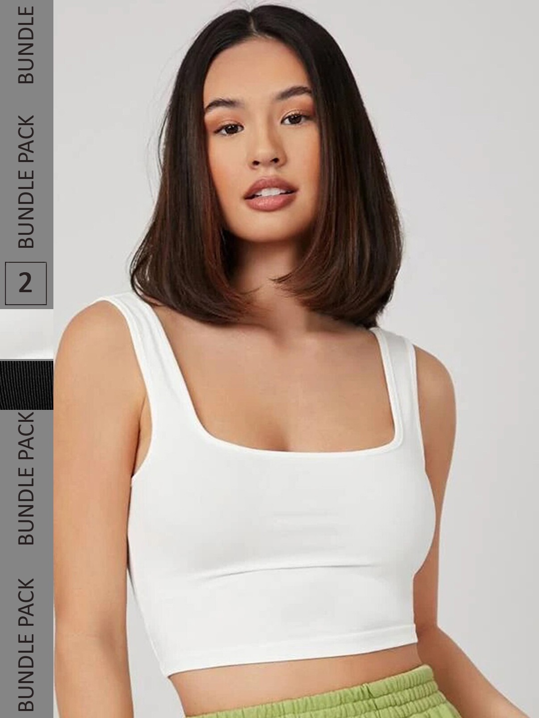 

Selvia Pack of 2 Knitted Crop Tops, White