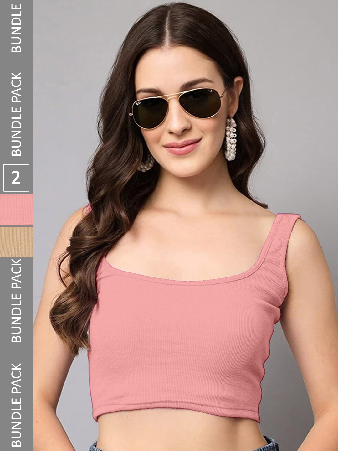 

Selvia Pack Of 2 Styled Back Crop Tank Top, Peach