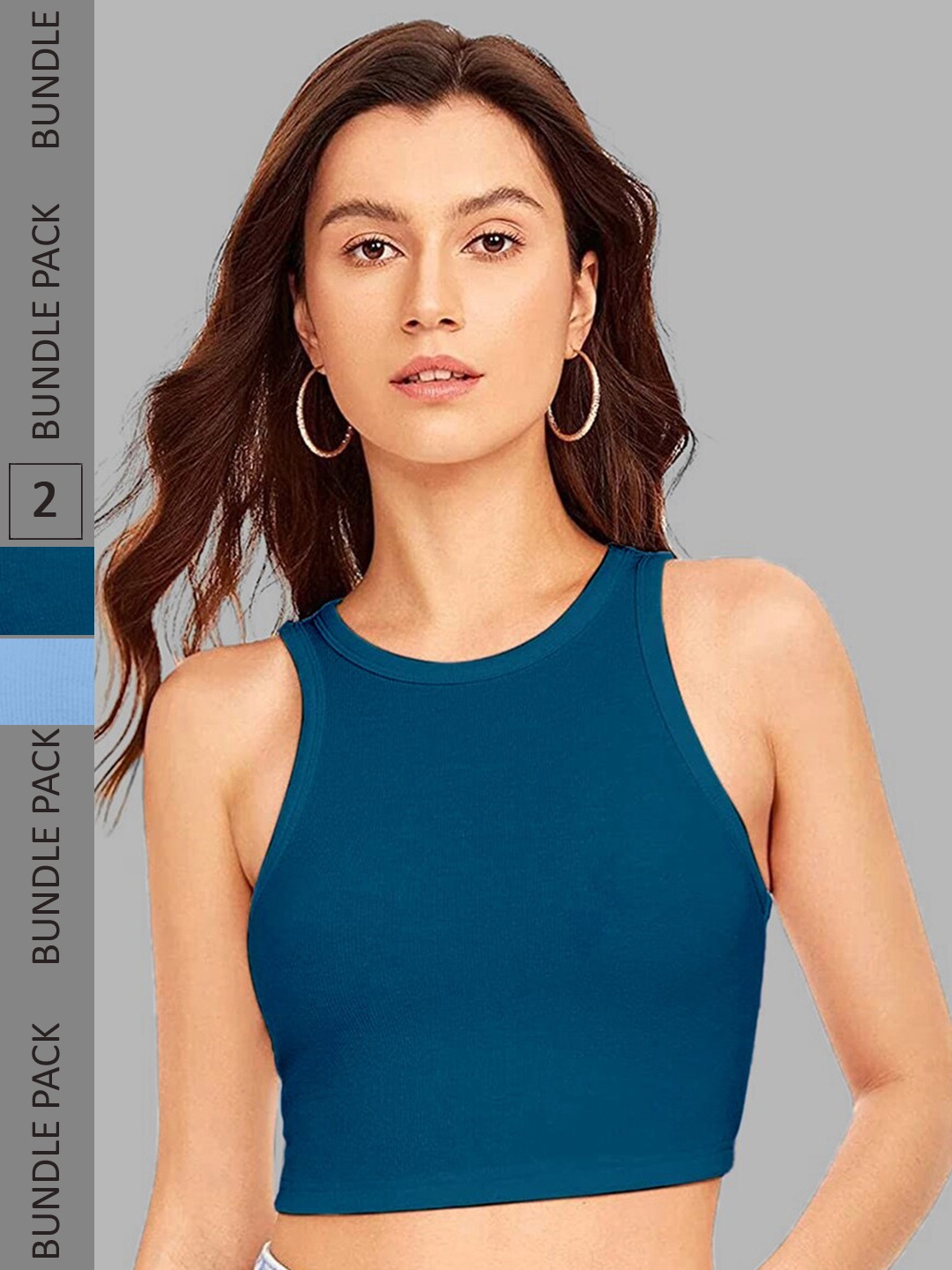 

Selvia Pack of 2 Knitted Crop Tops, Blue