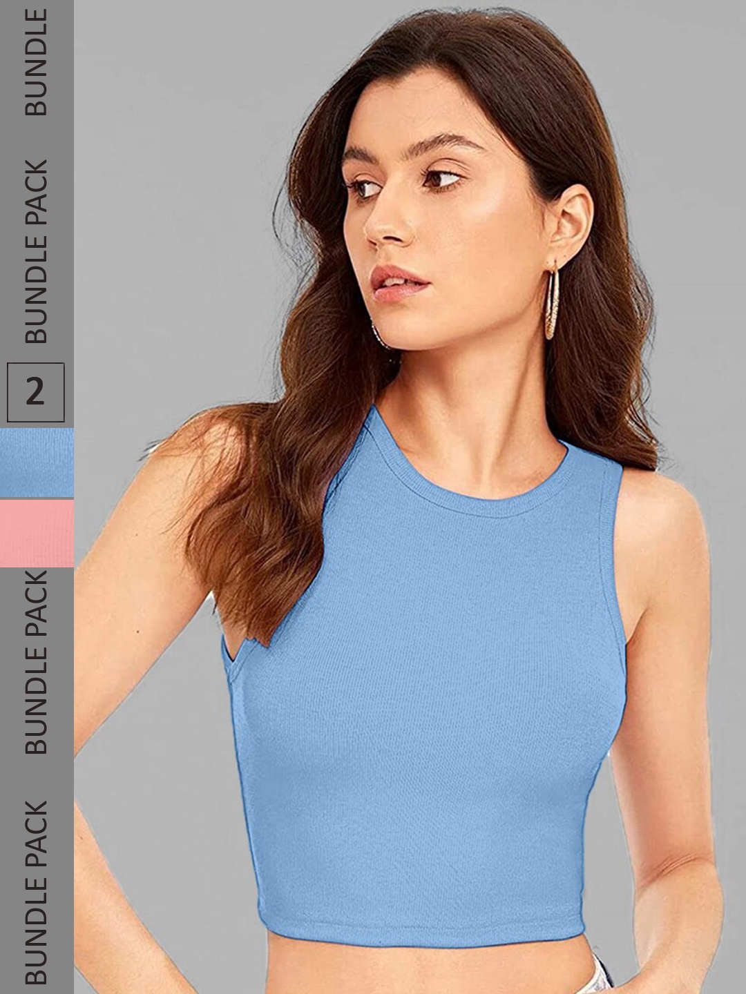 

Selvia Pack Of 2 Ribbed Fitted Crop Top, Peach