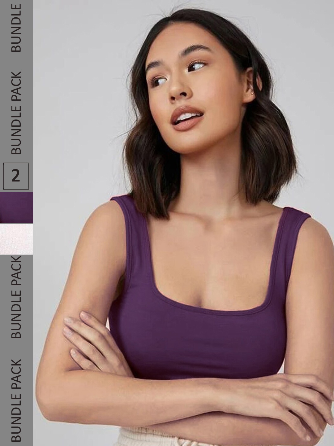

Selvia Pack Of 2 Square Neck Tank Crop Top, Purple