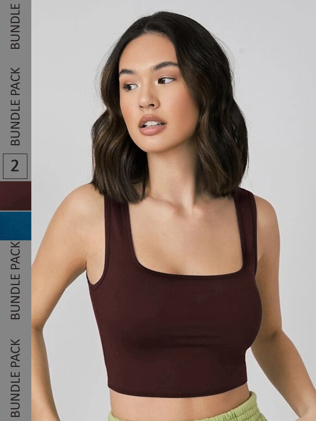 

Selvia Pack of 2 Knitted Crop Tops, Maroon