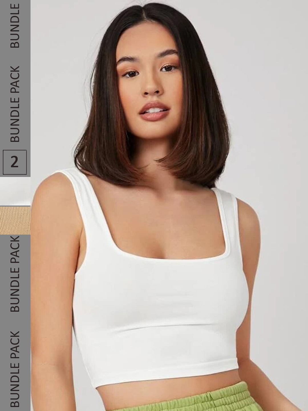 

Selvia Pack of 2 Knitted Crop Tops, White