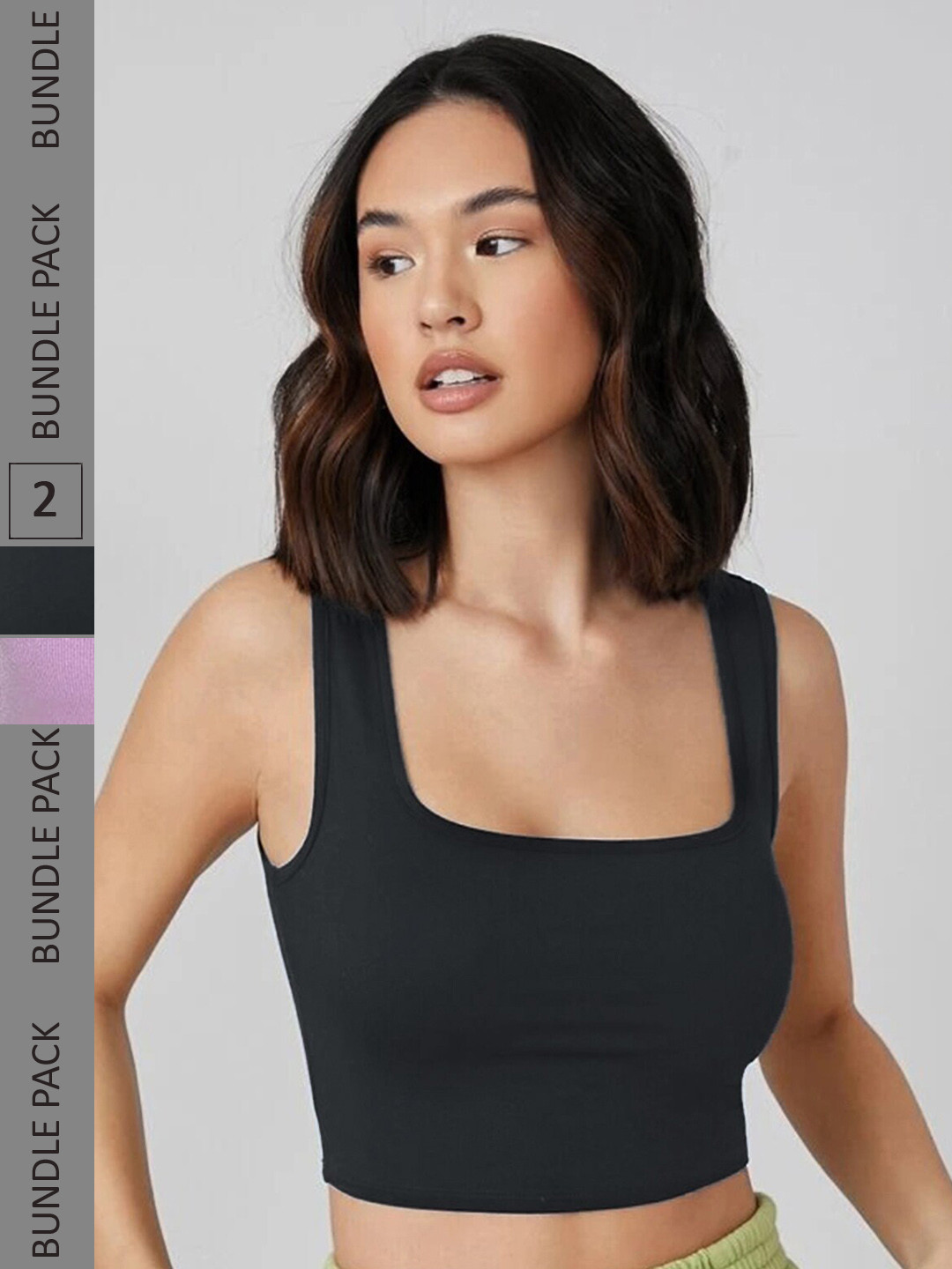 

Selvia Pack of 2 Knitted Crop Tops, Black