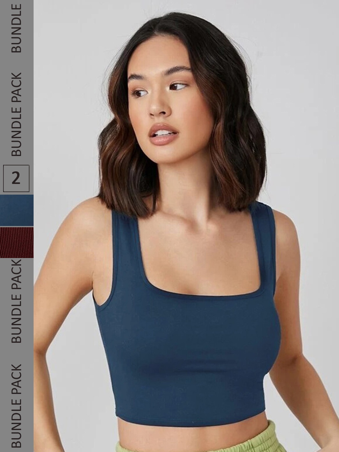 

Selvia Pack Of 2 Ribbed Fitted Crop Top, Teal