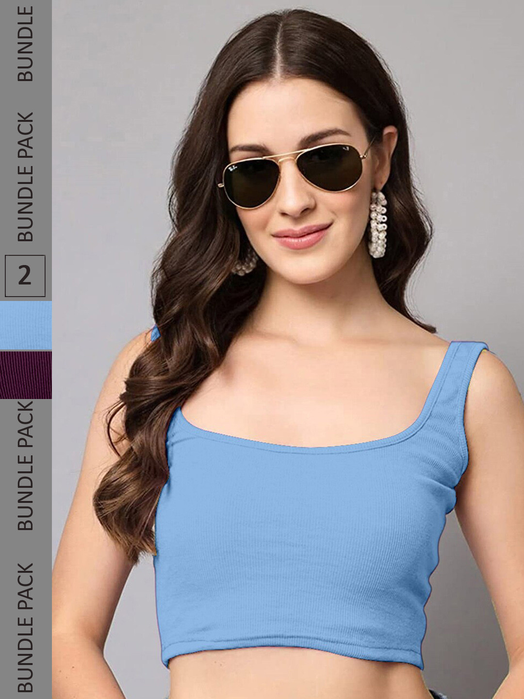 

Selvia Pack of 2 Knitted Crop Tops, Blue
