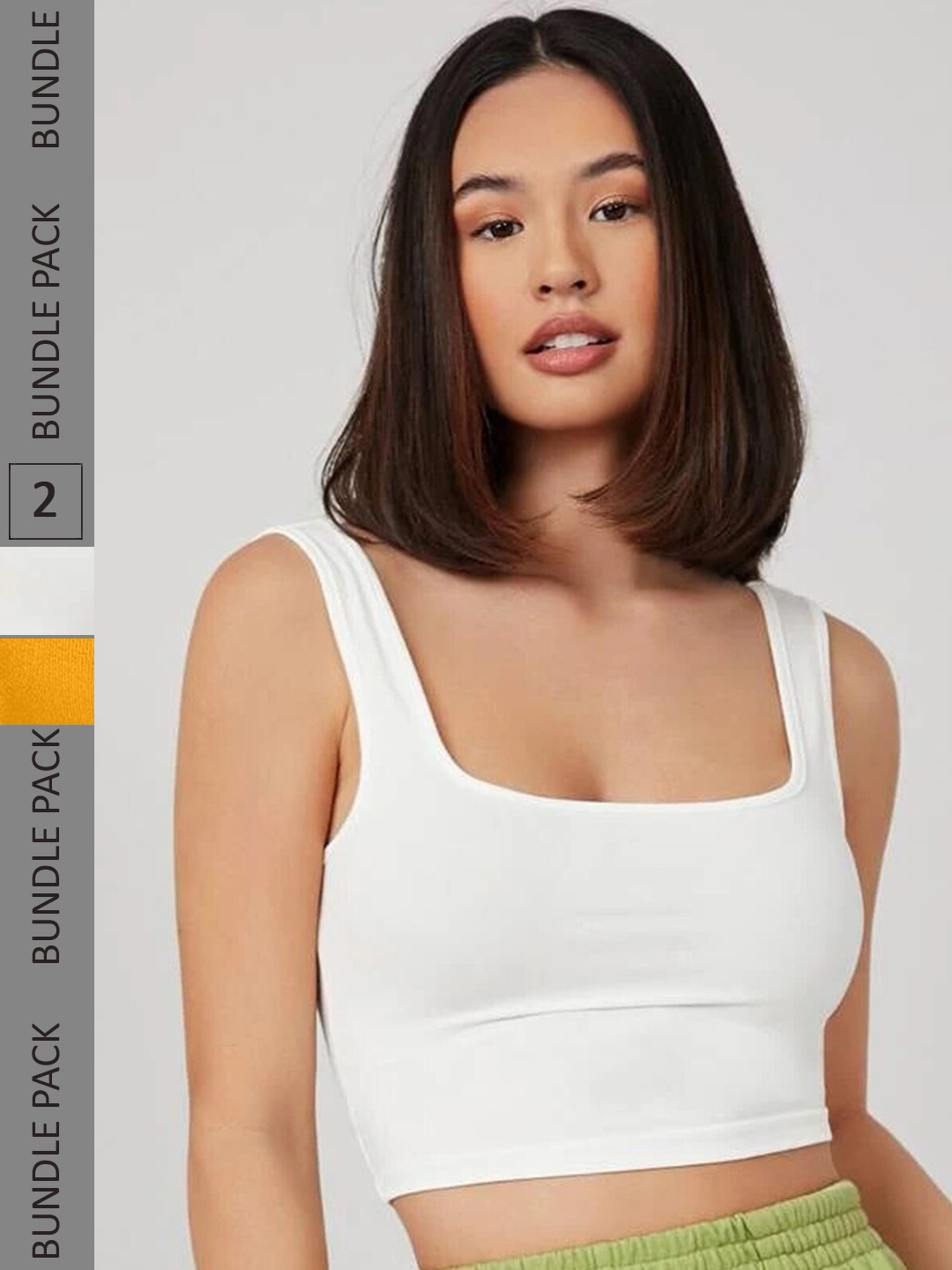 

Selvia Pack of 2 Knitted Crop Tops, White