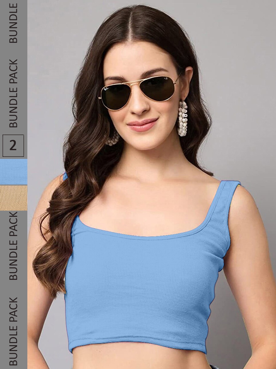 

Selvia Pack of 2 Knitted Crop Tops, Blue
