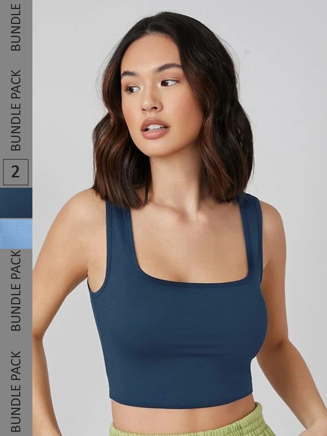 

Selvia Pack of 2 Knitted Crop Tops, Teal