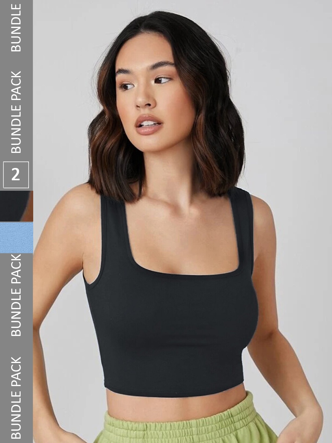 

Selvia Pack of 2 Ribbed Crop Tops, Black