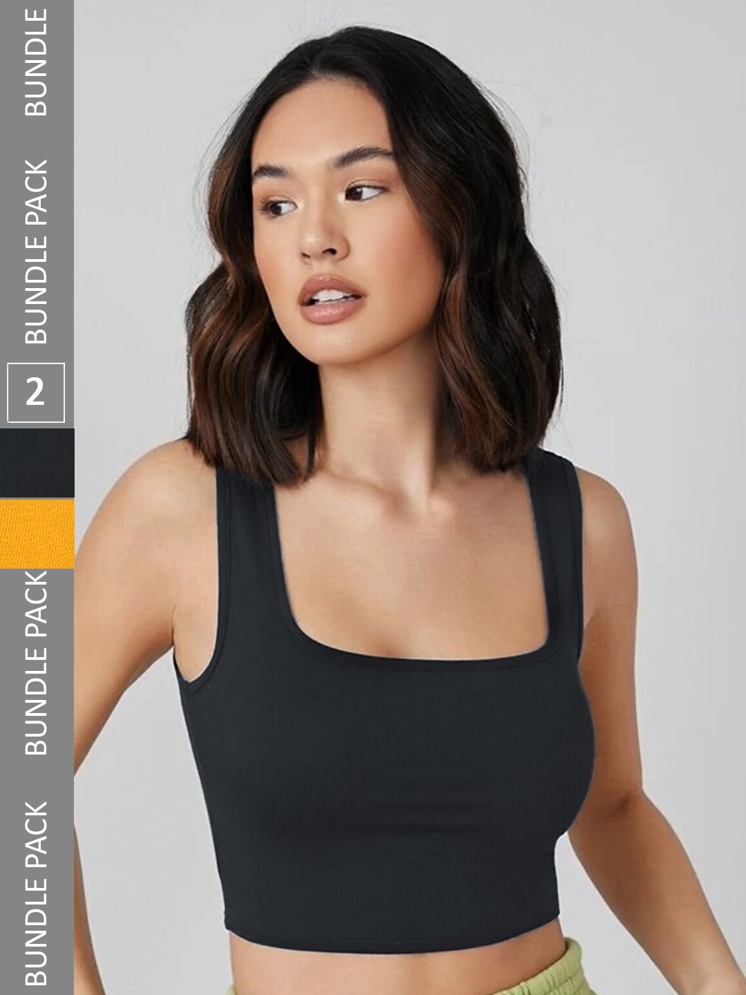 

Selvia Pack Of 2 Knitted Crop Tank Top, Black