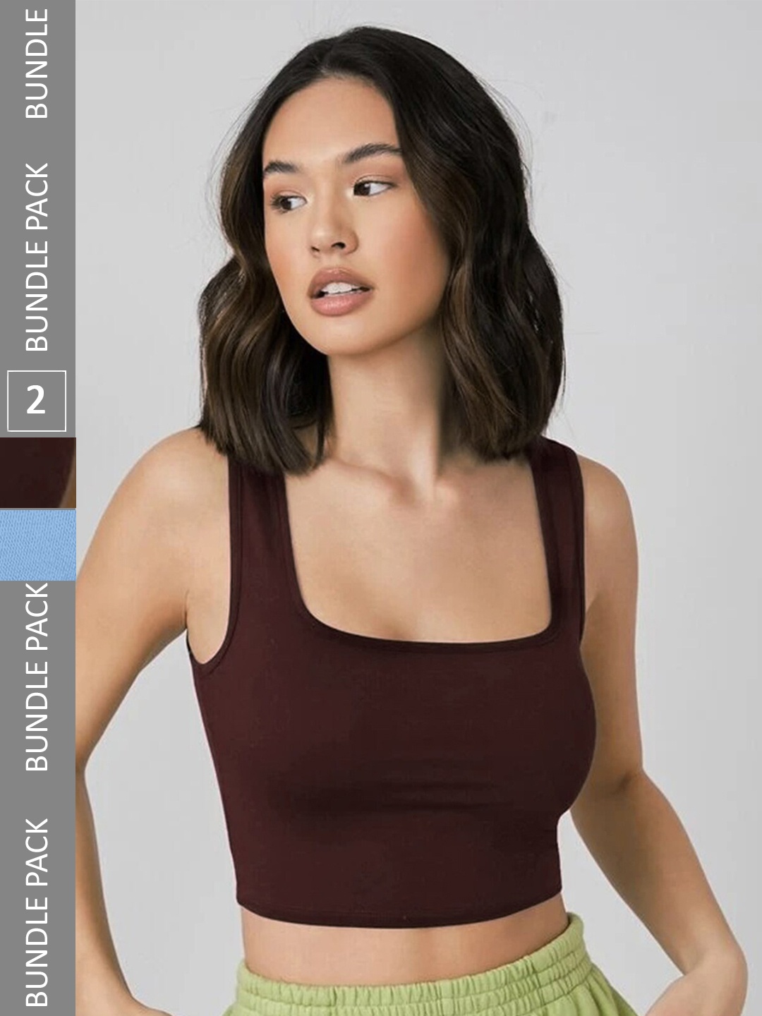 

Selvia Pack Of 2 Square Neck Sleeveless Tank Crop Top, Maroon