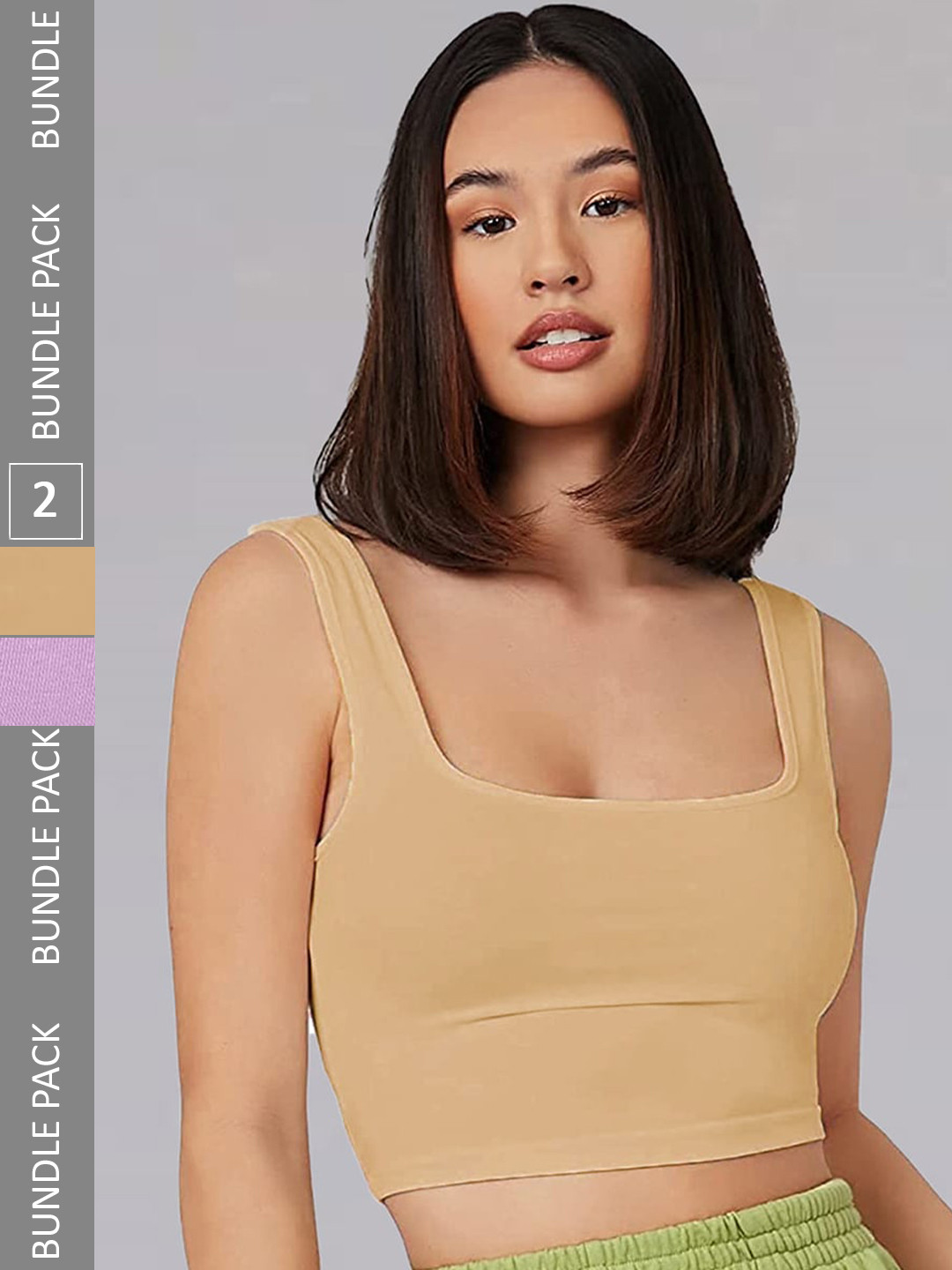 

Selvia Pack Of 2 Fitted Crop Tops, Beige
