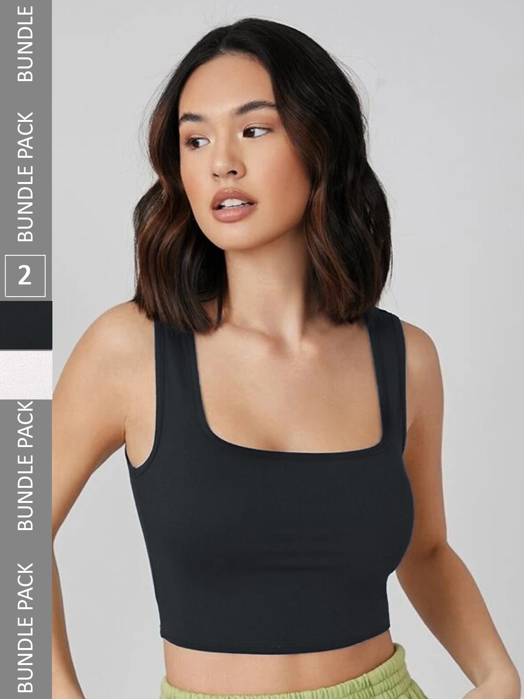 

Selvia Pack Of 2 Sleeveless Bralette Crop Top, Black