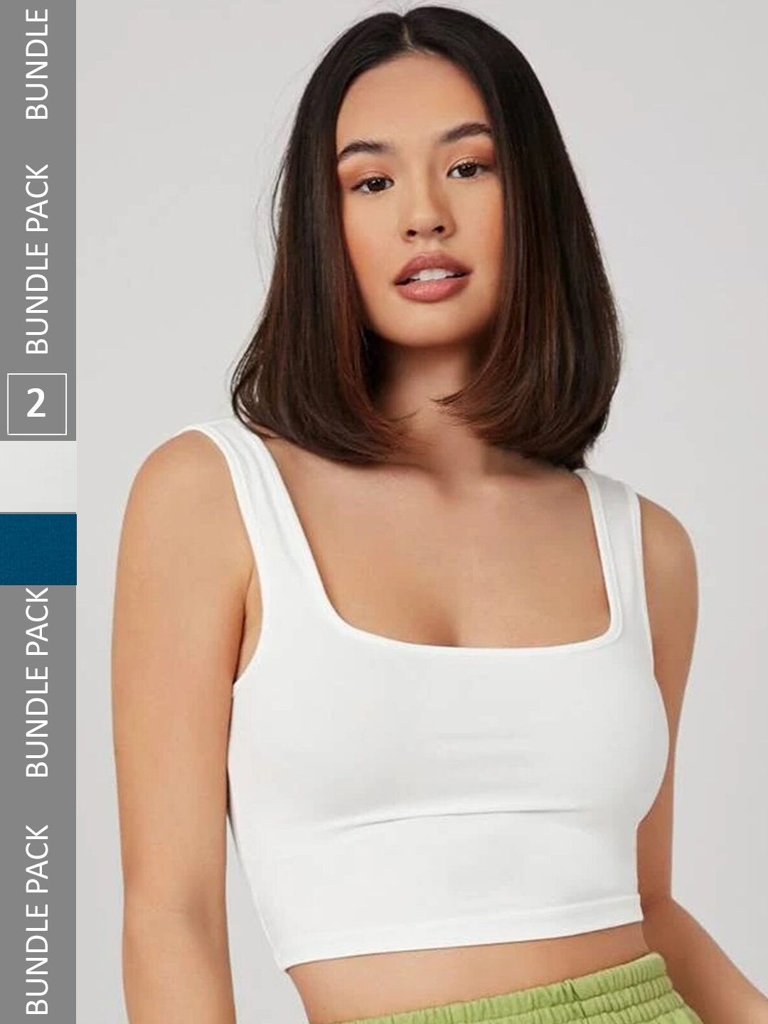 

Selvia Pack Of 2 Square Neck Crop Top, White