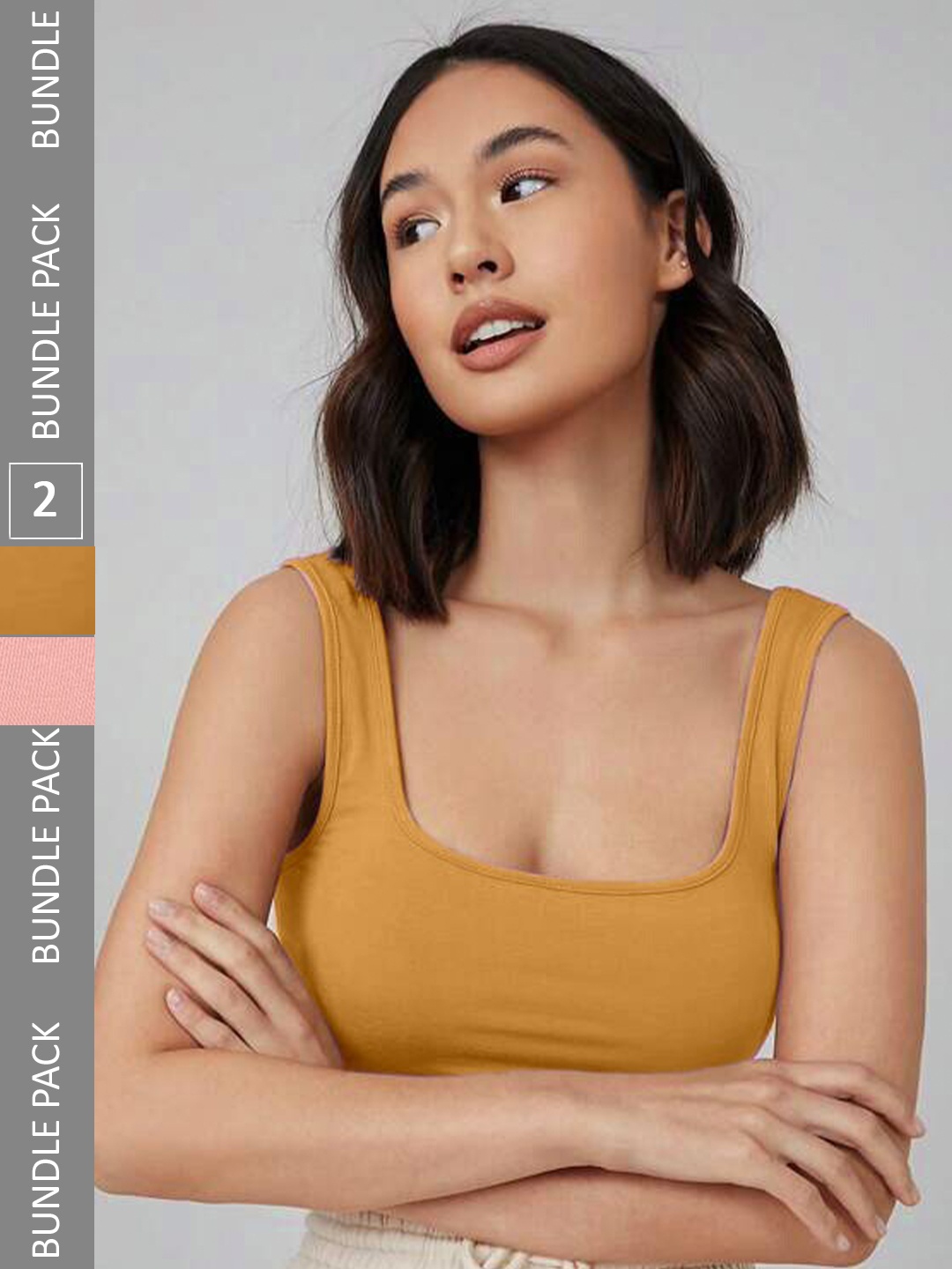 

Selvia Pack Of 2 Scoop Neck Crop Tank Top, Yellow