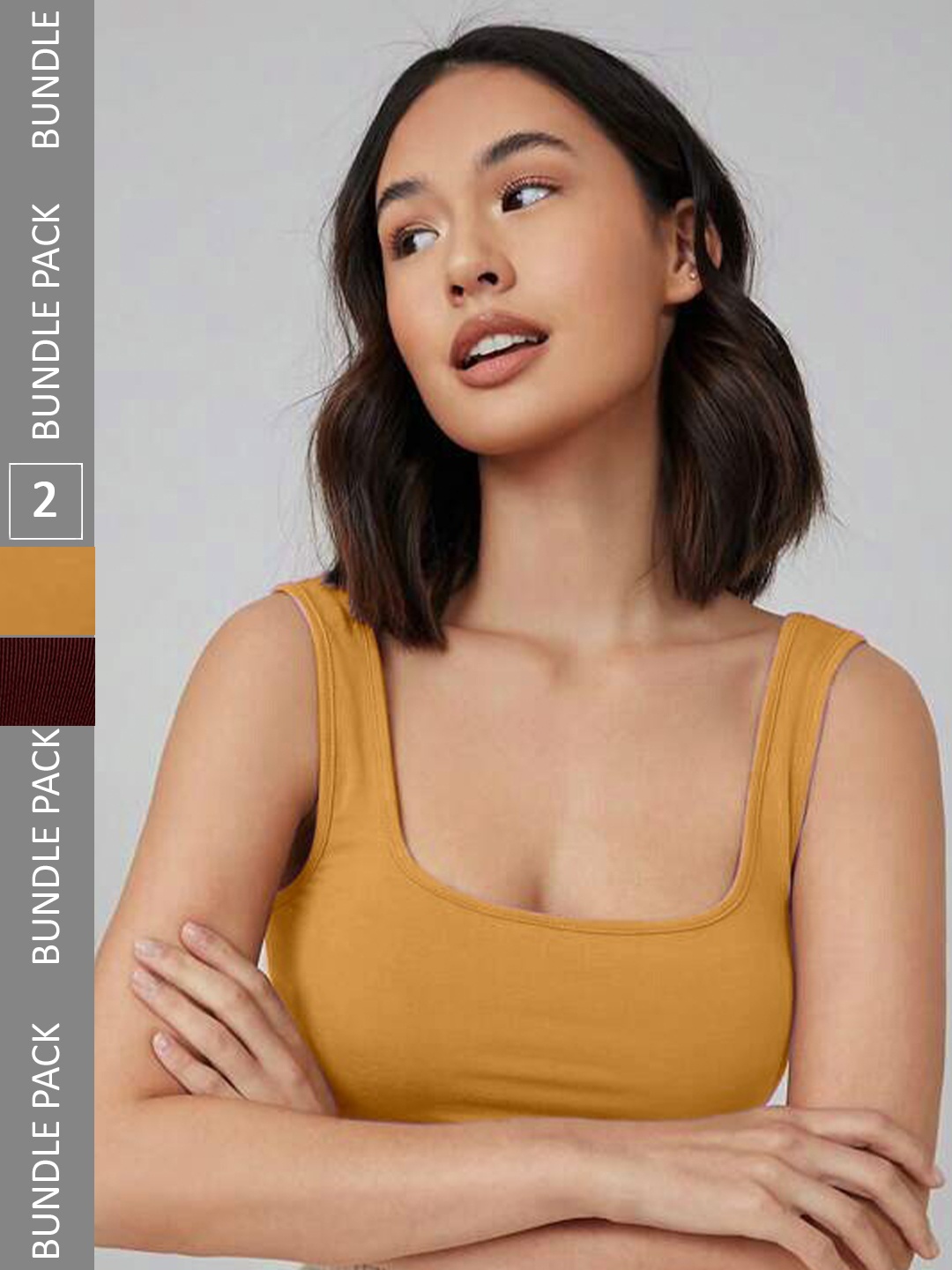 

Selvia Pack of 2 Fitted Crop Tops, Yellow