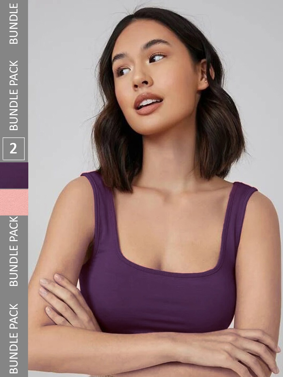 

Selvia Pack Of 2 Sleeveless Fitted Crop Top, Purple