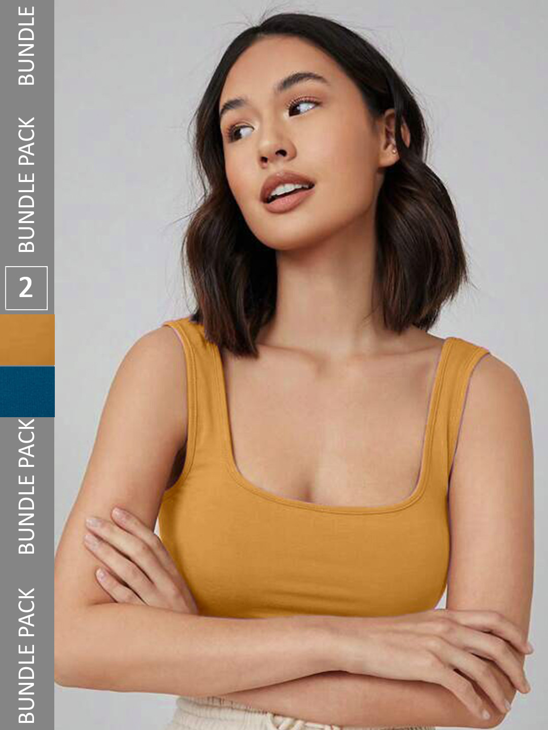 

Selvia Pack Of 2 Sleeveless Fitted Crop Top, Yellow
