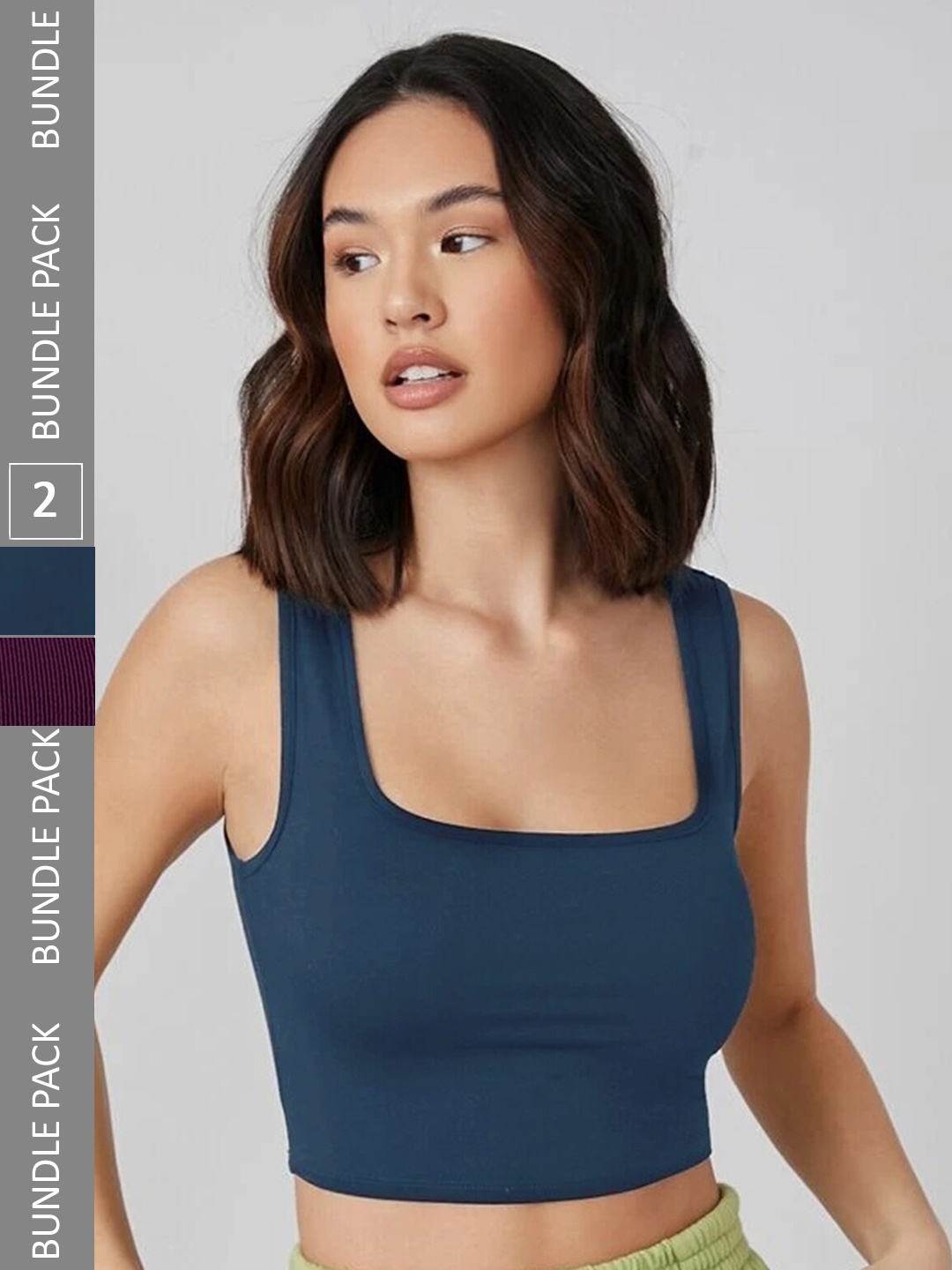 

Selvia Pack Of 2 Sleeveless Crop Tank Top, Navy blue