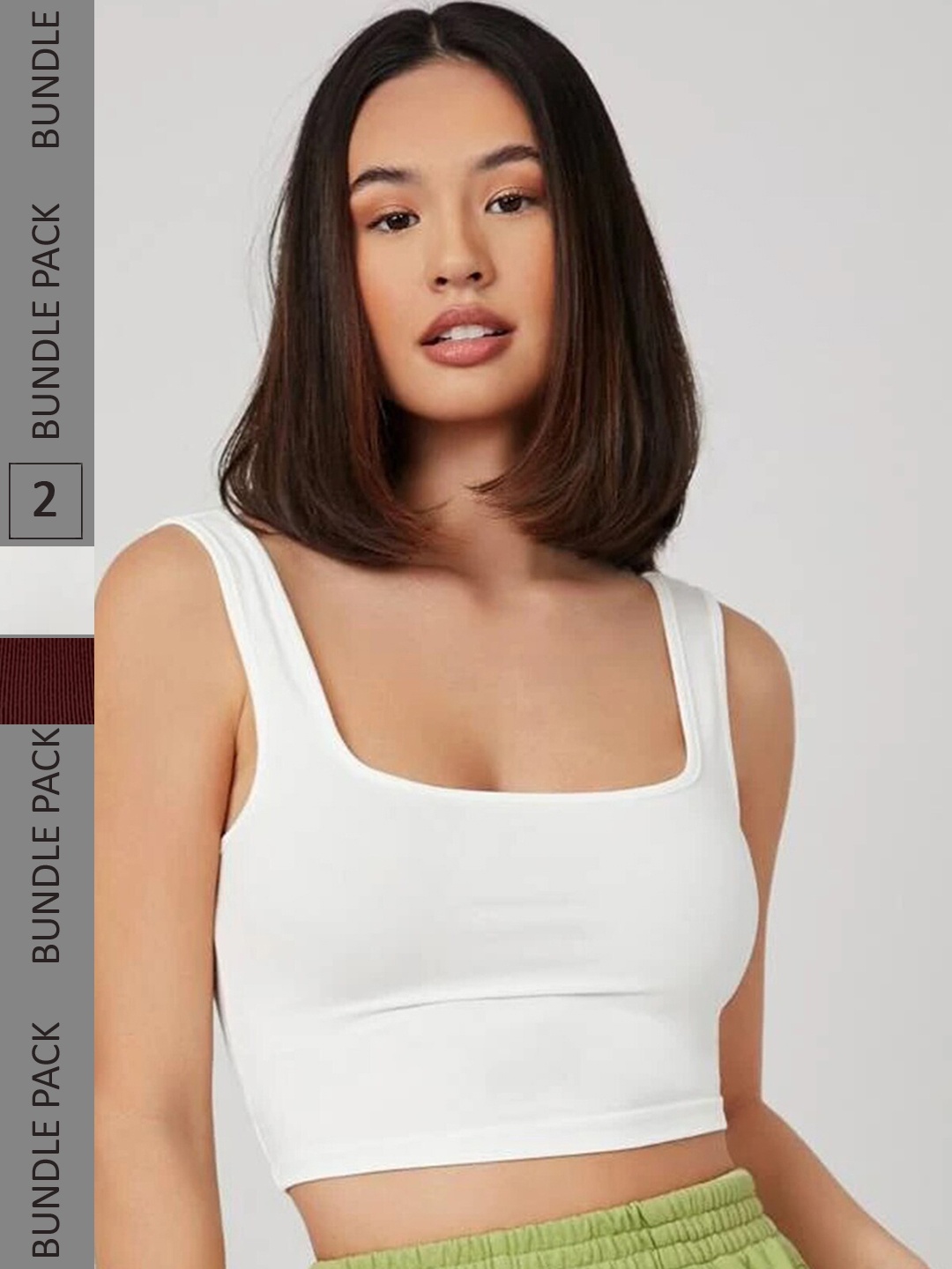 

Selvia Pack of 2 Knitted Crop Tops, White