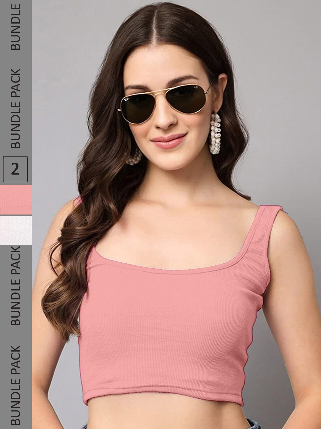 

Selvia Pack Of 2 Scoop Neck Fitted Crop Top, Peach