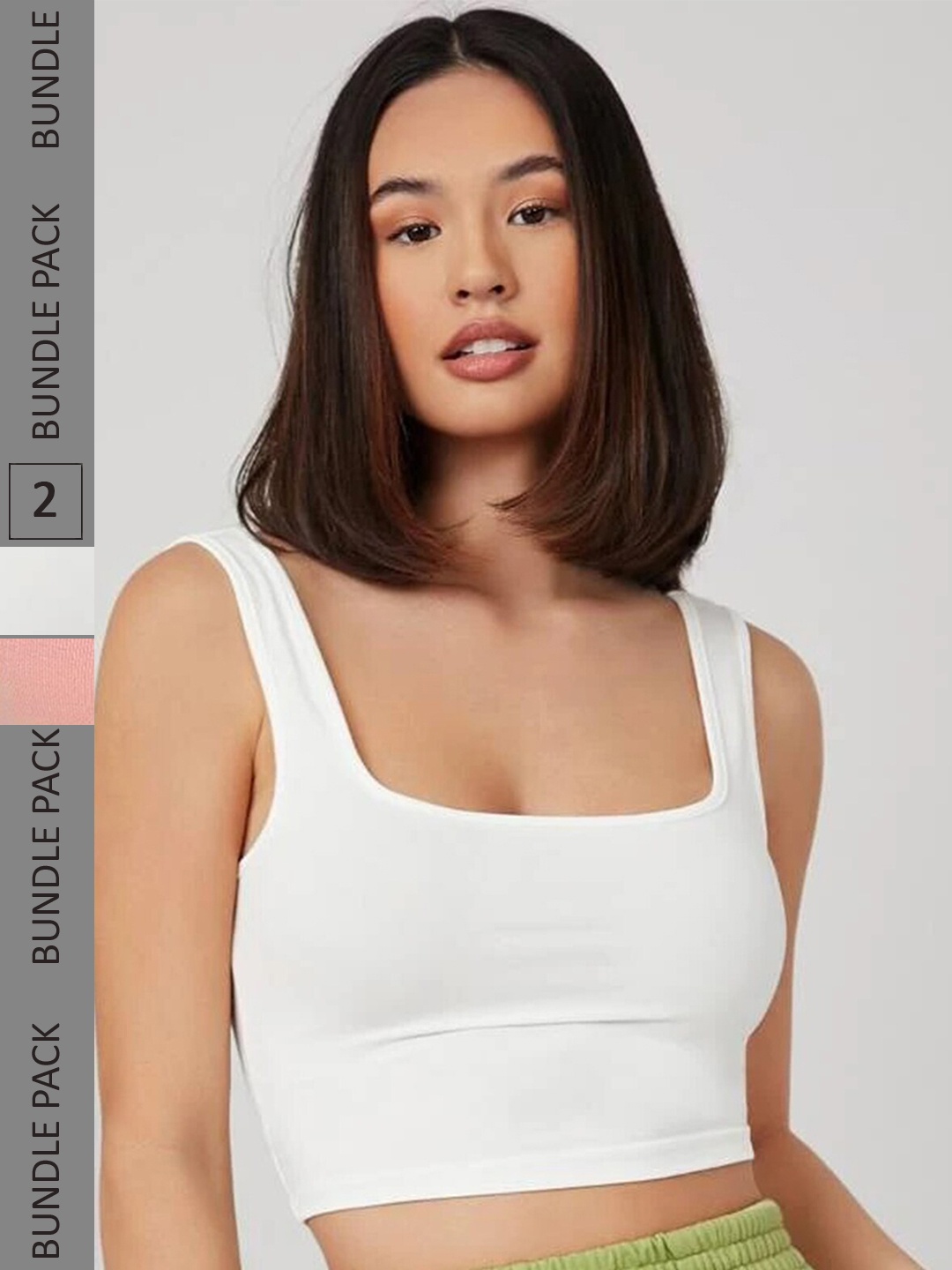 

Selvia Pack Of 2 Square Neck Tank Crop Top, White