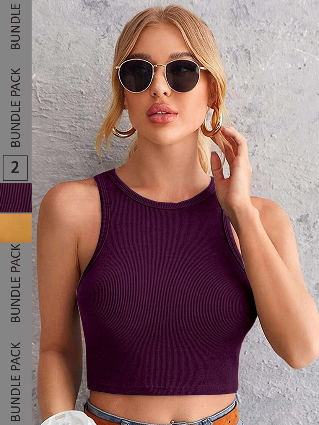 

Selvia Pack Of 2 Round Neck Tank Crop Top, Maroon