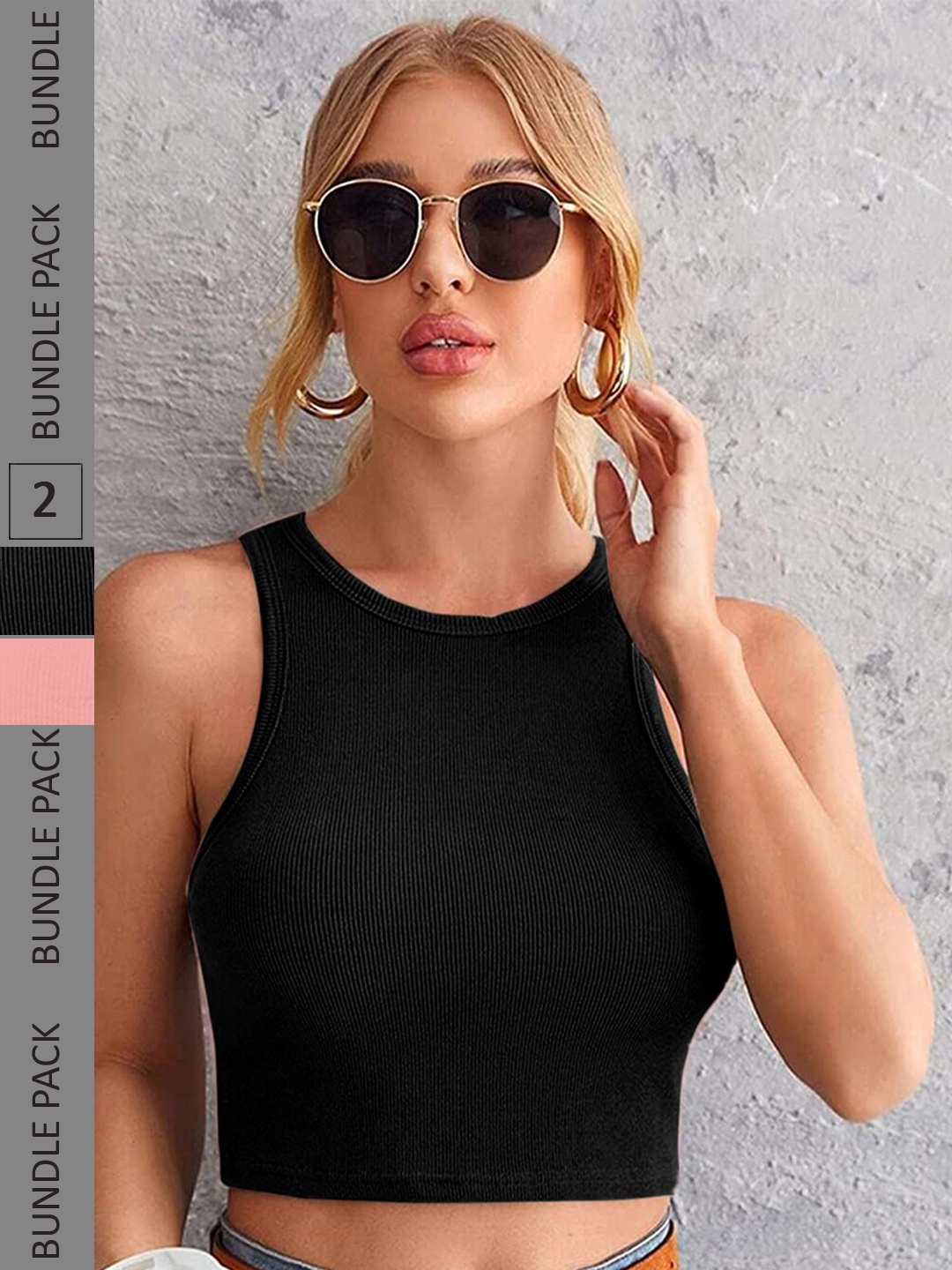 

Selvia Pack Of 2 Ribbed Fitted Crop Top, Peach