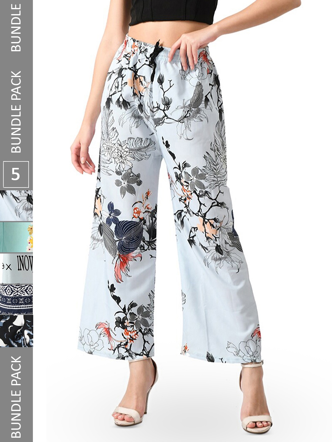 

IndiWeaves Women Pack Of 5 Printed Palazzos, Black